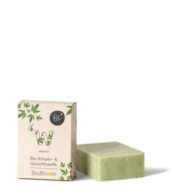 Bio Mydło Konopne washi BioBloom 80g z opakowaniem - naturalne mydło do ciała i twarzy z peelingiem