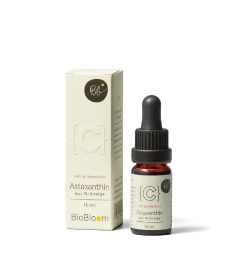 Astaksantyna z Zielonych Alg BioBloom  10ml - naturalny antyoksydant w kroplach z olejem konopnym i witaminą E.