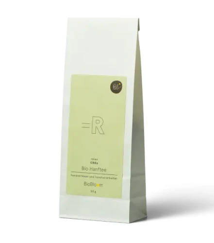 Herbata konopna BioBloom relax CBDa w papierowej torebce, wspiera relaks i naturalną regenerację