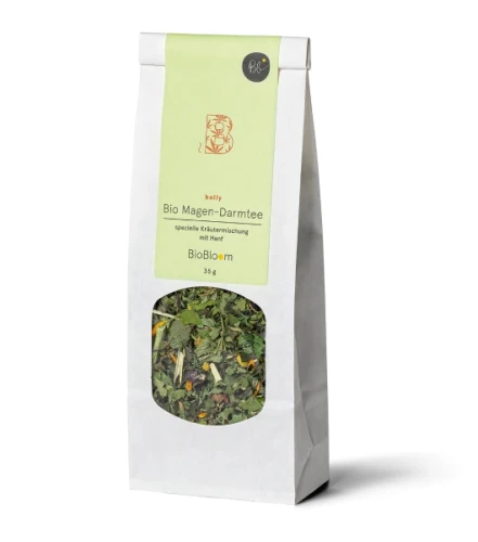 Bio herbata na żołądek i jelita Belly BioBloom 35 g – ekologiczna mieszanka mięty, rumianku, kopru włoskiego, nagietka i konopi