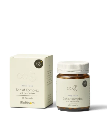 Suplement BioBloom Deep Sleep – kompleks konopi, melatoniny i ziół dla zdrowego snu.
